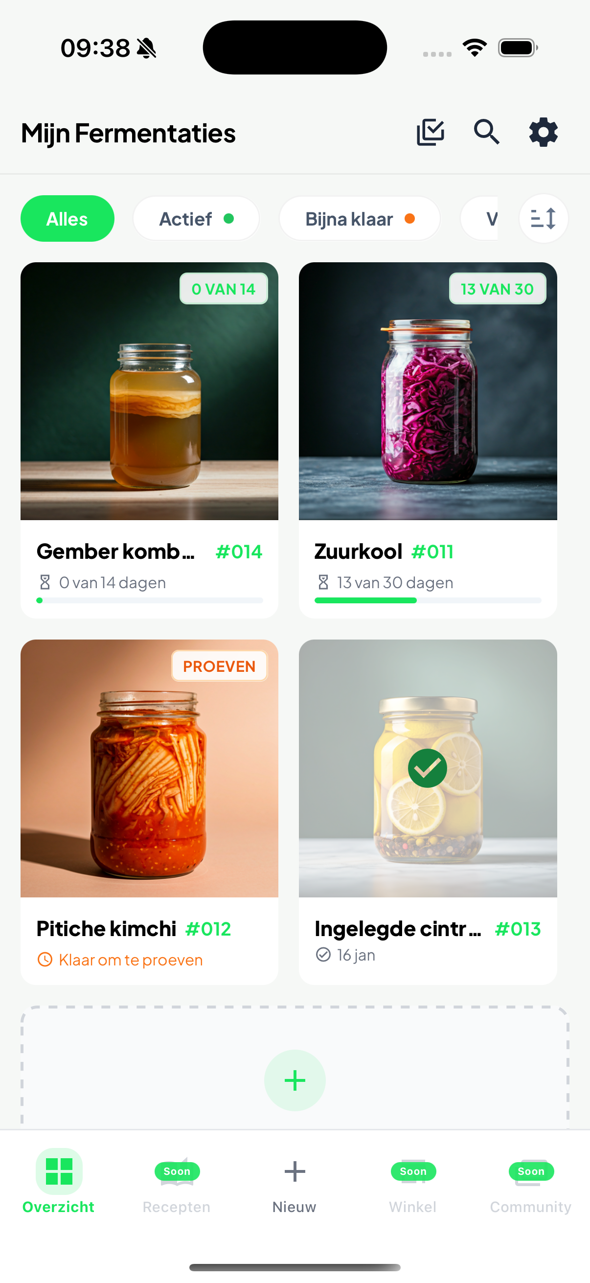 Dashboard overzicht in Fermenteer Mij