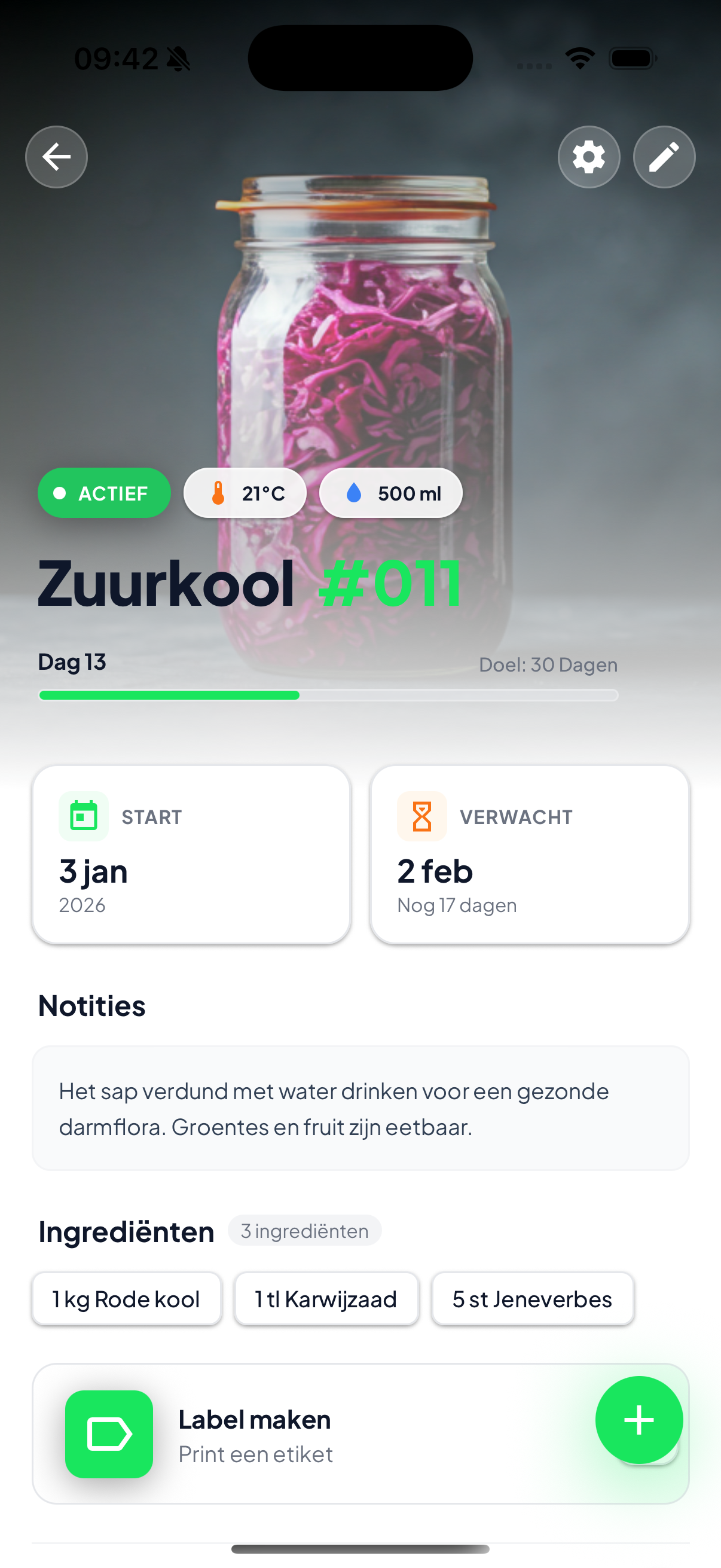 Detail scherm van een fermentatie
